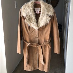 Genuine leather and fur 3/4 tan jacket